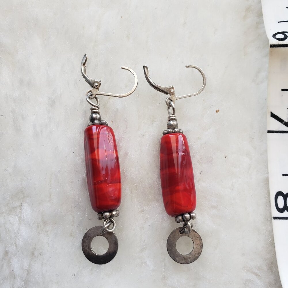 Silver & Red Drop earrings - Versatile Classic Style